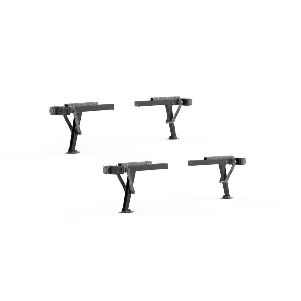 Class B and Class C motorhome with electric stabilizer jacks at campsite